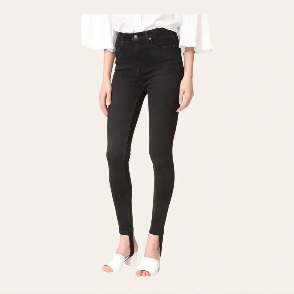 0496W. Free PEOPLE HIGH RISE STIRRUP SKINNY JEANS BLACK‎ WOMEN’S SIZE 27